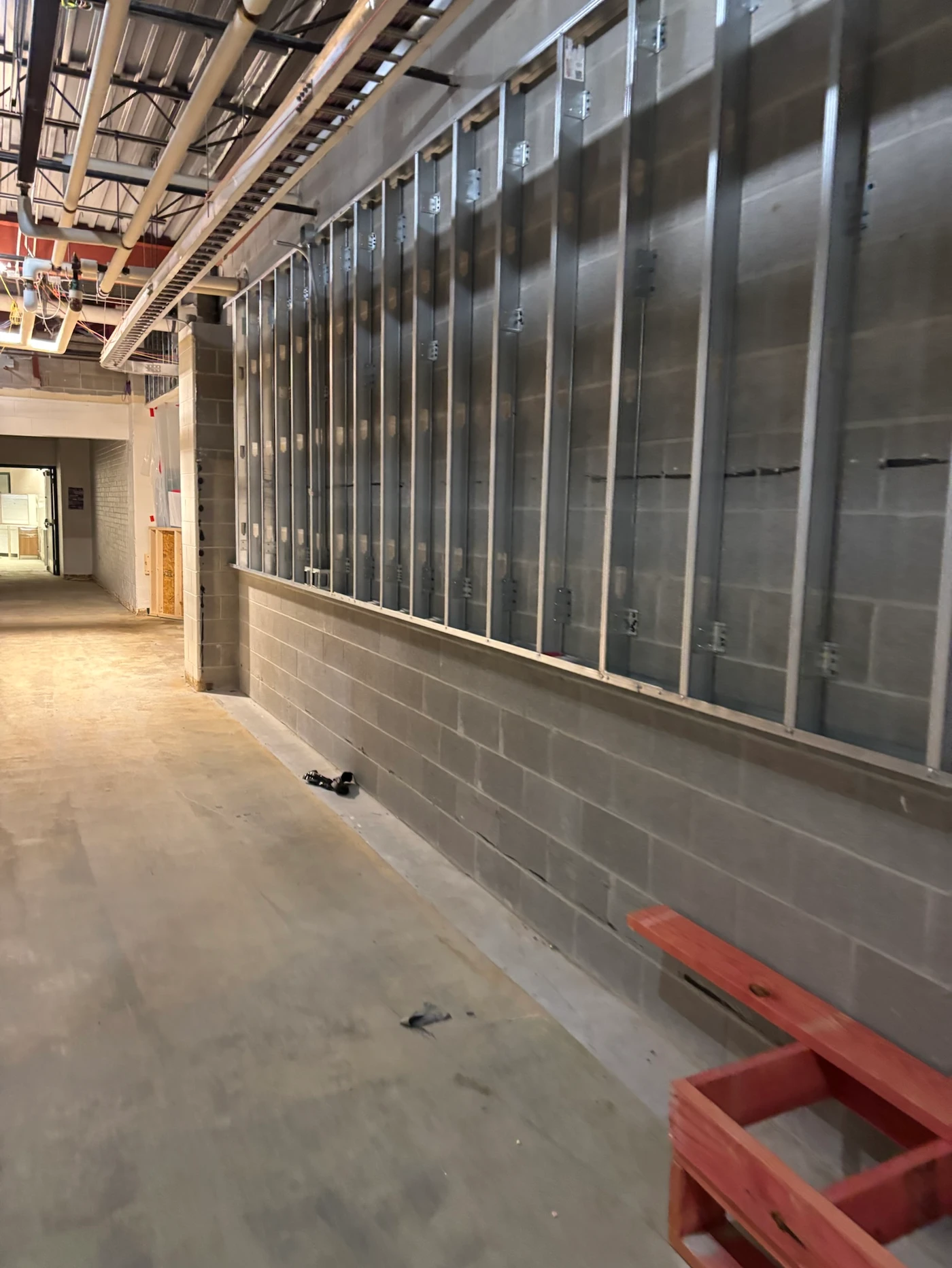 Construction progress inside a hallway