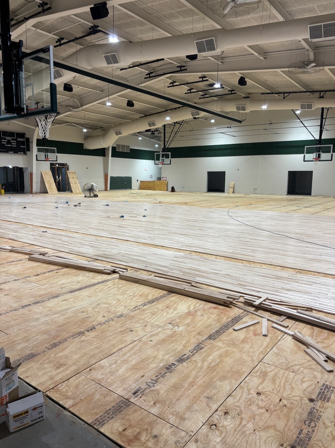 Construction progress inside on the gymnasium