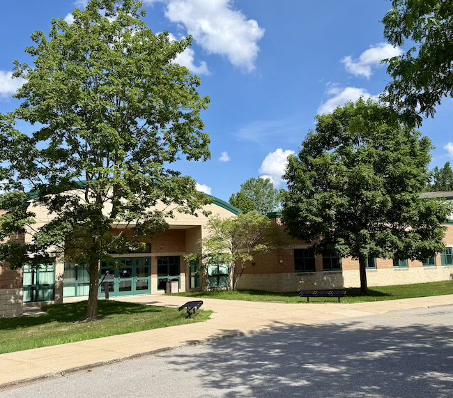 front of Central Woodlands school building